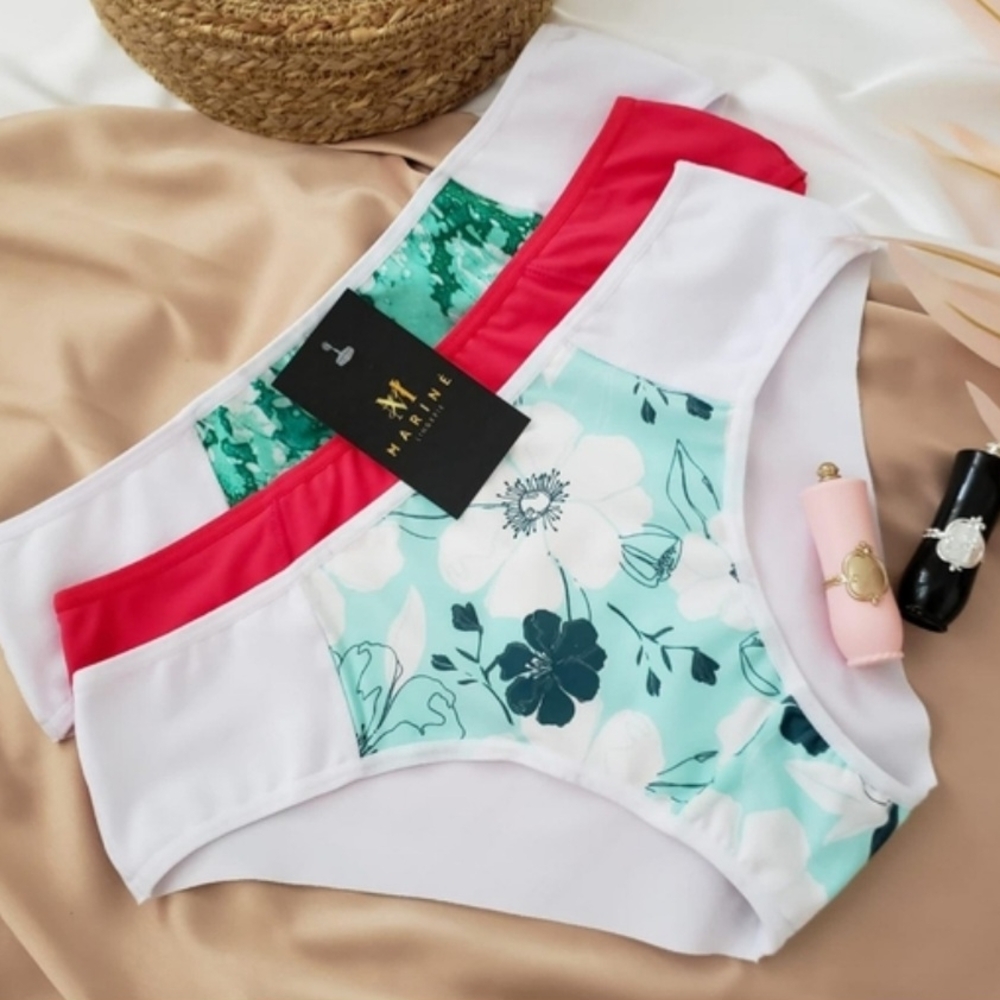 Floral and Solid Bikini Panties Set 100% Colombianas
